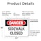 Signmission Sidewalk Closed Danger Sign, Plastic, 24in W x 18in L, 2PK OS-2PACK-DS-P-1824-L-2160 - alternate 3